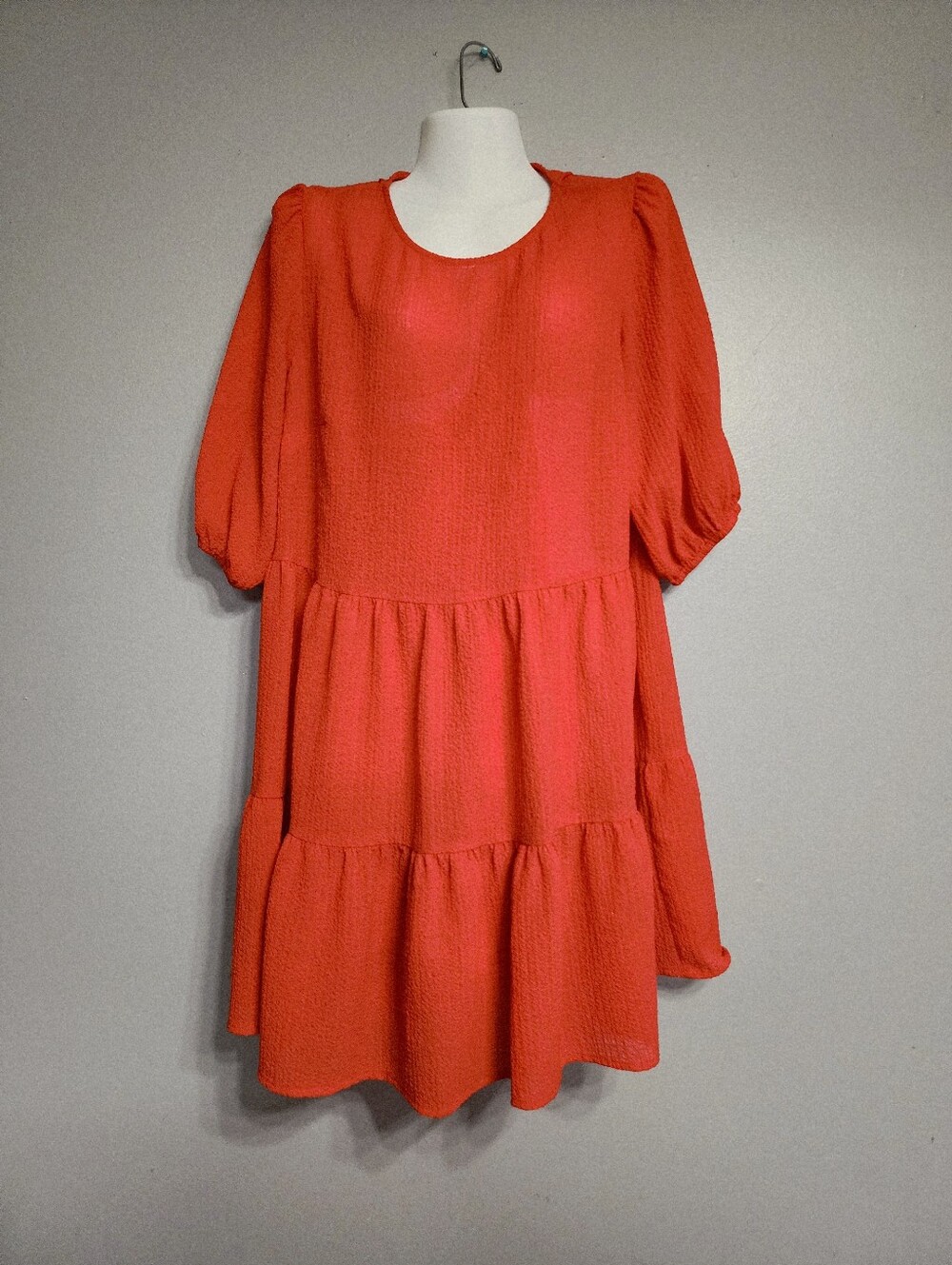 Divided Orange Tiered Puff-Sleeve Mini Dress